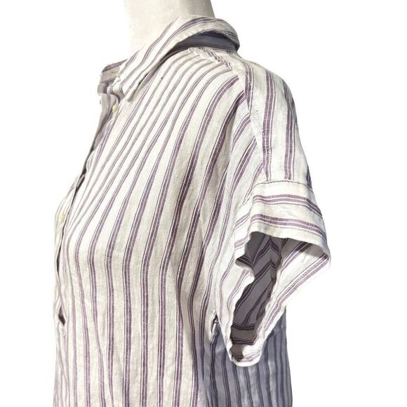 Lauren Ralph Lauren New XSmall White & Lavender Striped Short Sleeve Blouse - Picture 7 of 13